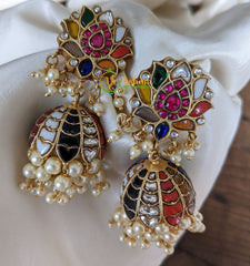 Jadau Kundan Navarathna Type Floral Jhumkas -J134