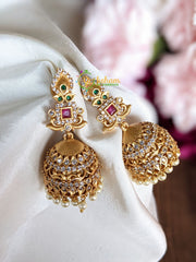 Premium AD Stone Jhumkas -Peacock feather Shape – G2138