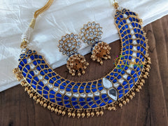 Exquisite Jadau Kundan Choker -Blue with White -J124
