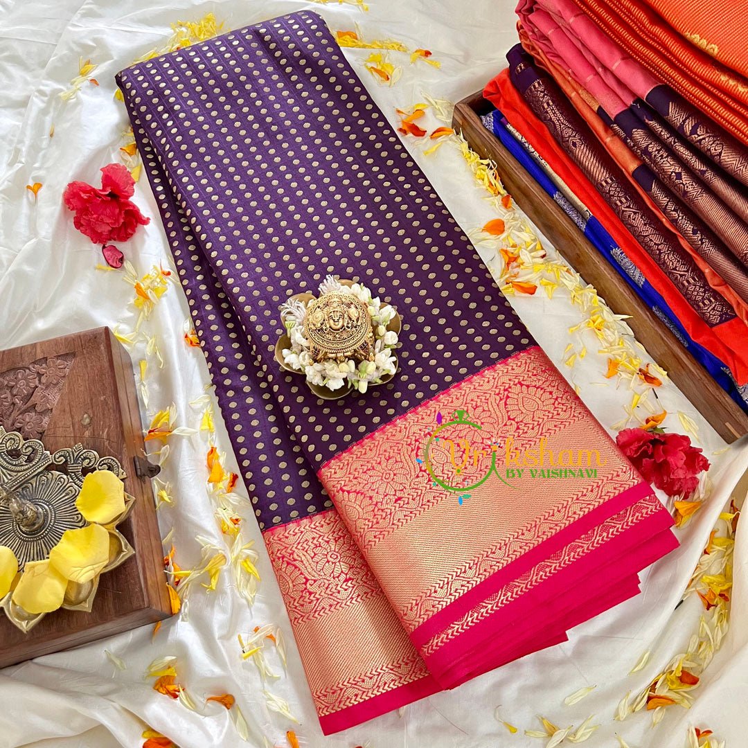 1000 Butta Violet with Pink Silk Saree-VS80 - VS80 - vrikshamindia