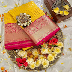 1000 Butta Yellow with Pink Silk Saree-VS95 - VS95 - vrikshamindia