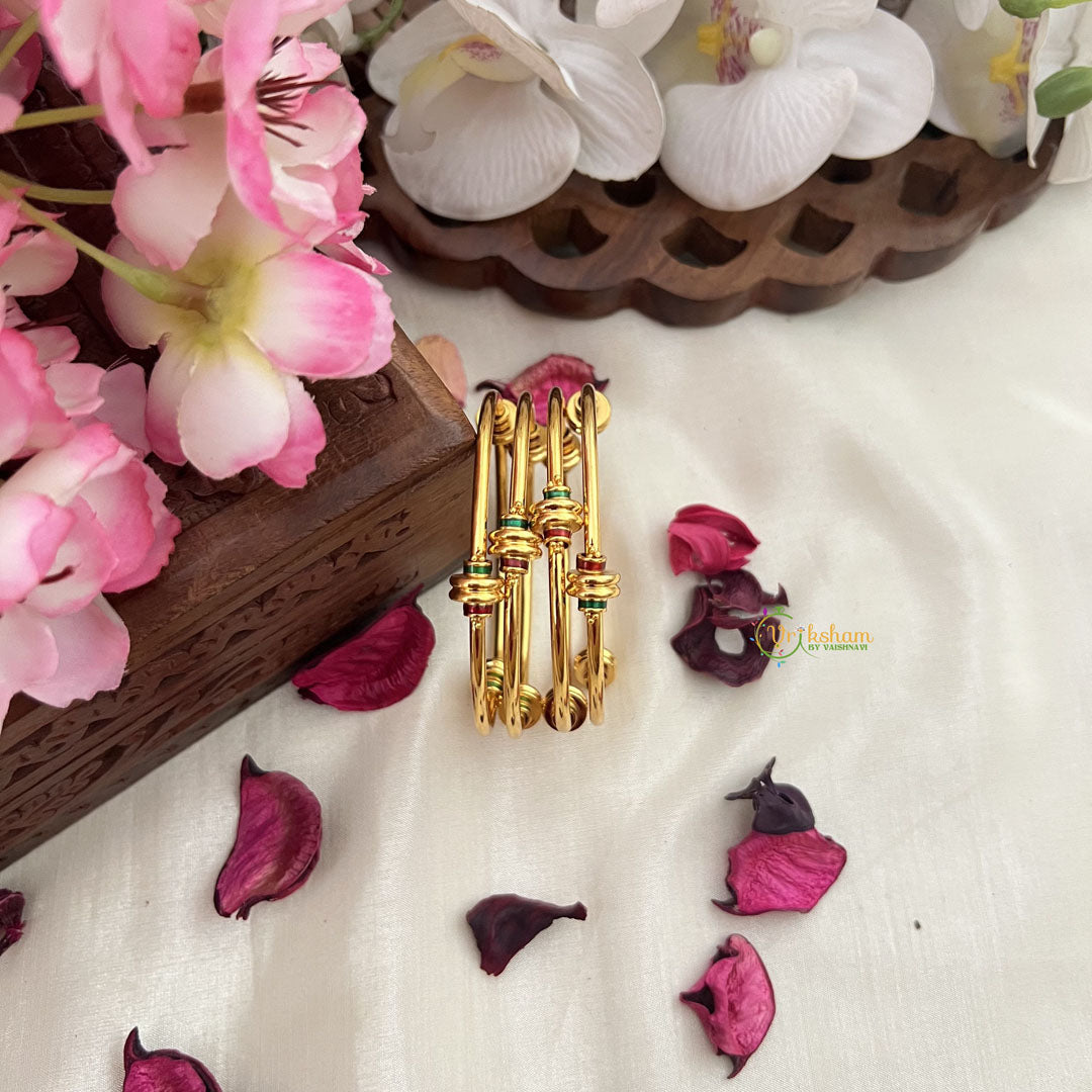 Vriksham Gold Look Alike Kada Style Red Green Meenkari  Daily Wear Bangles -G18017