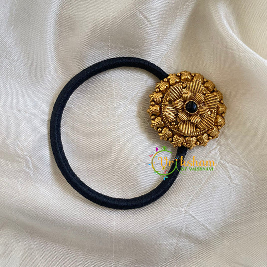 2 Flower Gold Pendant Rubber Band-Black-H242 - H242 - vrikshamindia