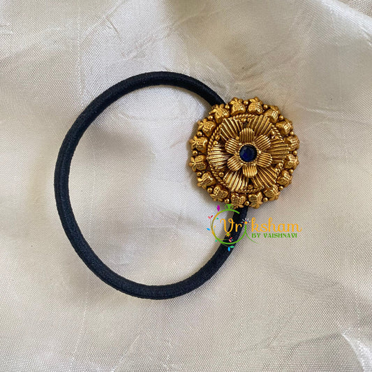 2 Flower Gold Pendant Rubber Band-Blue-H245 - H245 - vrikshamindia