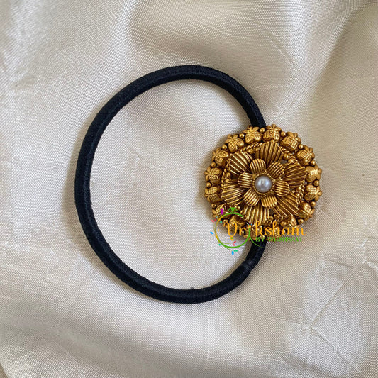 2 Flower Gold Pendant Rubber Band-Pearl-H241 - H241 - vrikshamindia