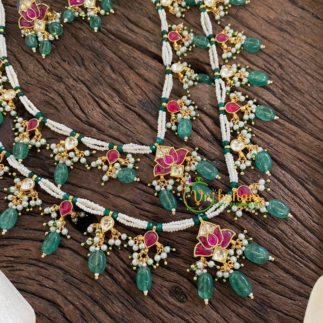 2 Layered Jadau Kundan Pearl Neckpiece -Lotus -J1398 - J1359-1 - vrikshamindia