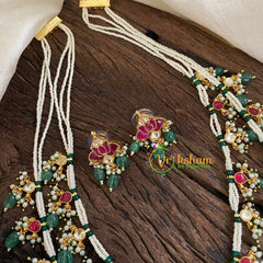 2 Layered Jadau Kundan Pearl Neckpiece -Lotus -J1398 - J1359-1 - vrikshamindia