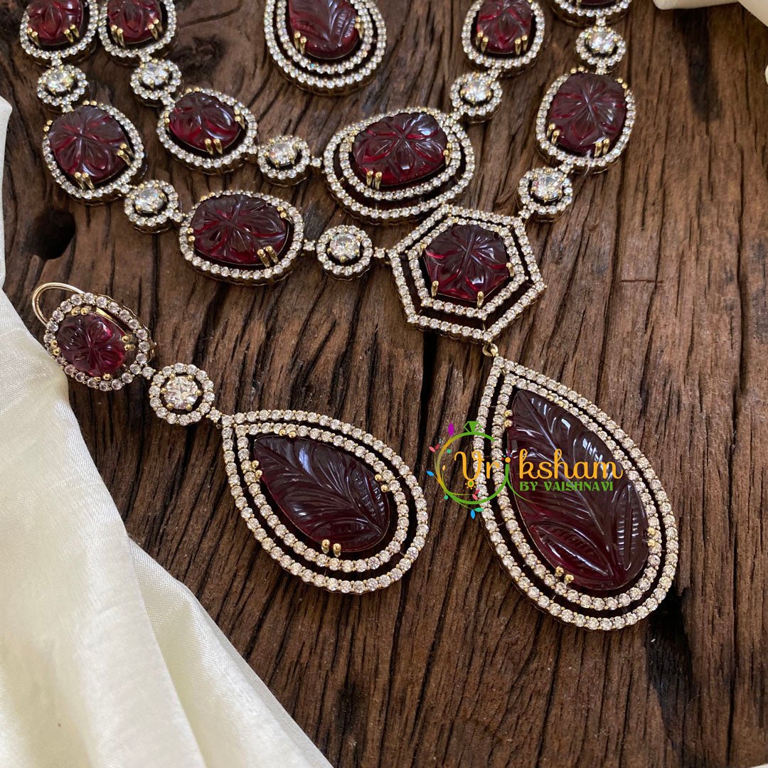 2 Layered Red Victorian Diamond Short Neckpiece -VV1207 - VV1207 - vrikshamindia