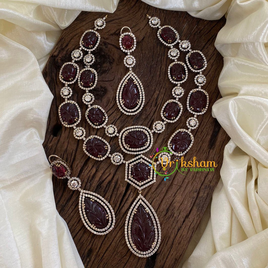 2 Layered Red Victorian Diamond Short Neckpiece -VV1207 - VV1207 - vrikshamindia