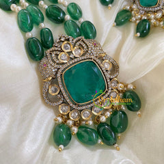 2 Layered Victorian Diamond Neckpiece-Dark Green-VV012 - VV012 - vrikshamindia