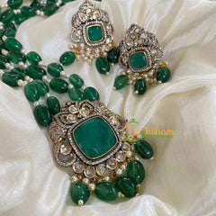 2 Layered Victorian Diamond Neckpiece-Dark Green-VV012 - VV012 - vrikshamindia