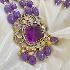 2 Layered Victorian Diamond Neckpiece-Purple-VV011 - VV011 - vrikshamindia