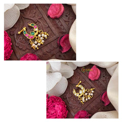 Vriksham Peacock Father Green Red & White Reversible Kundan Jadau Press Naths/Nose Pin-Pearls-J4098