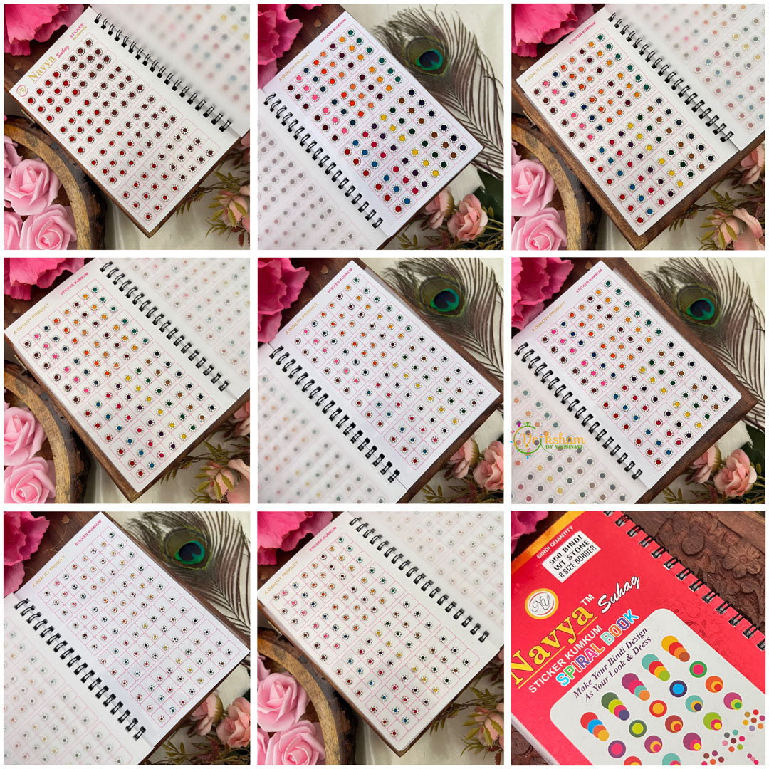Vriksham Navya Suhag Spiral Bindi Book-(960 Bindi WT Stone 8 Size Border)-BB324