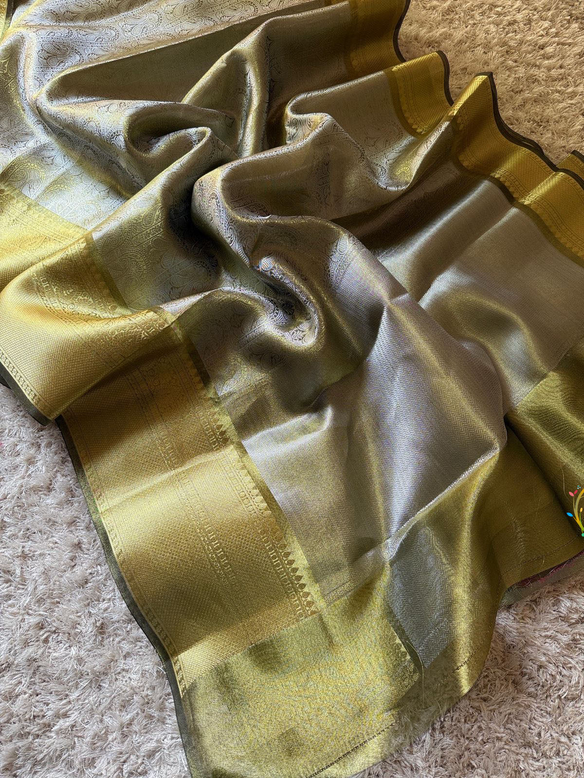 Vriksham Mehndi Green Tanchoi Tissue Silk Saree-VS4495