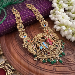 Vriksham Classic  Antique Gold Perumal Kalynam Short Neckpiece-Green Bead & Pearls-G22335