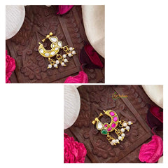 Vriksham Elegant Leaf Green Red & White Reversible Kundan Jadau Press Naths/Nose Pin-Pearls-J4097