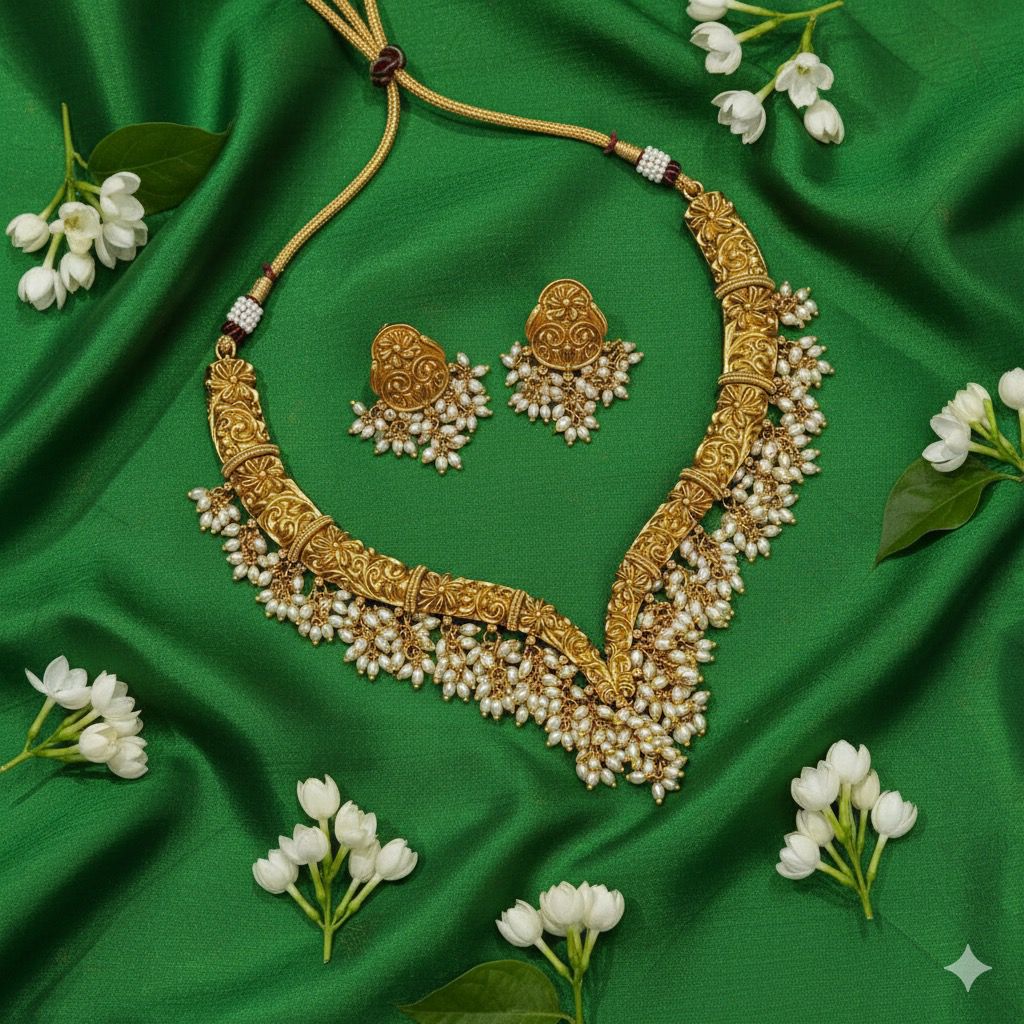 Vriksham Gold Look Alike Floral Hasli Choker-Rice Pearl-G21400