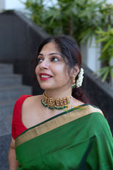 Premium Lakshmi High Neck Choker -Green bead -G1571