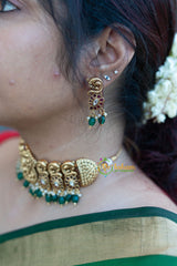 Premium Lakshmi High Neck Choker -Green bead -G1571