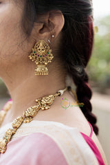 Premium Lakshmi Haram With Mayil-Golden Beads-G12694