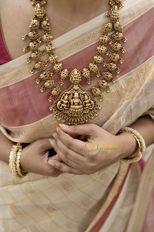 Premium Lakshmi Haram With Mayil-Golden Beads-G12694