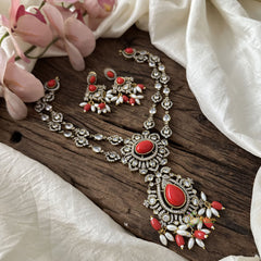 2 Layer Victorian Diamond Long Neckpiece -Red-Rice Pearls-VV1427