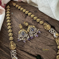 Antique Gold Alike Victorian Diamond Long Neckpiece -Purple Beads-VV1436