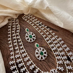 Premium 3 Layer American Diamond Neckpiece-Green-G14078