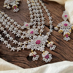 Bridal Layered American Diamond Neckpiece-Red-G14075