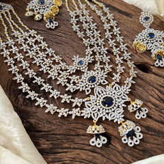 Bridal Layered American Diamond Neckpiece-Blue-G14081