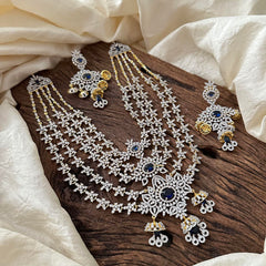 Bridal Layered American Diamond Neckpiece-Blue-G14081