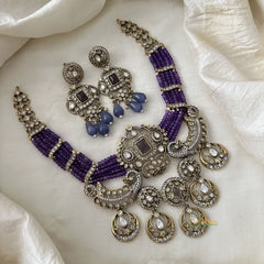 Royal Multilayer Victorian Diamond Pendant Choker-Purple Beads-VV1589