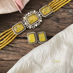 Elegant 5 Layer Victorian Diamond Choker-Rectangle-Yellow Beads-VV1560