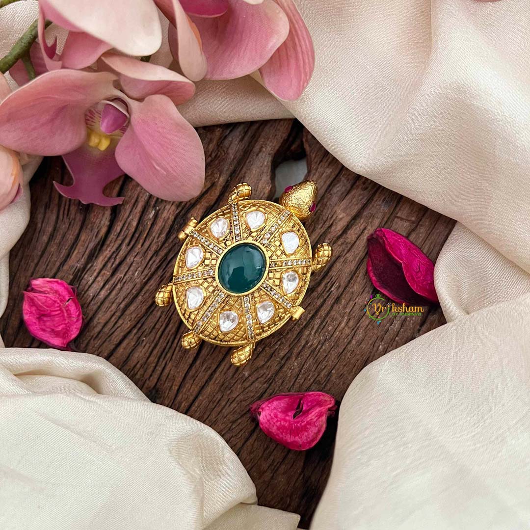 Vriksham Heritage Tortoise Gold Plated With Green Accents Kumkum-G21871