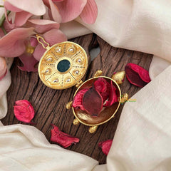 Vriksham Heritage Tortoise Gold Plated With Green Accents Kumkum-G21871