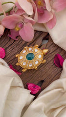 Vriksham Heritage Tortoise Gold Plated With Green Accents Kumkum-G21871