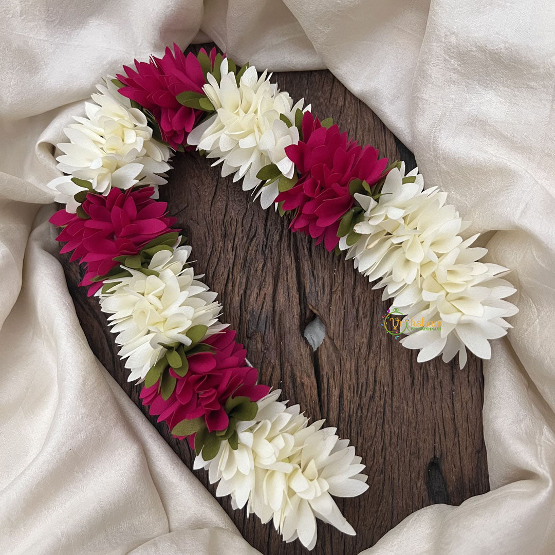 Vriksham Artificial Mixed Pink & White Gajra Veni for Hair Accessories-HF-H1102