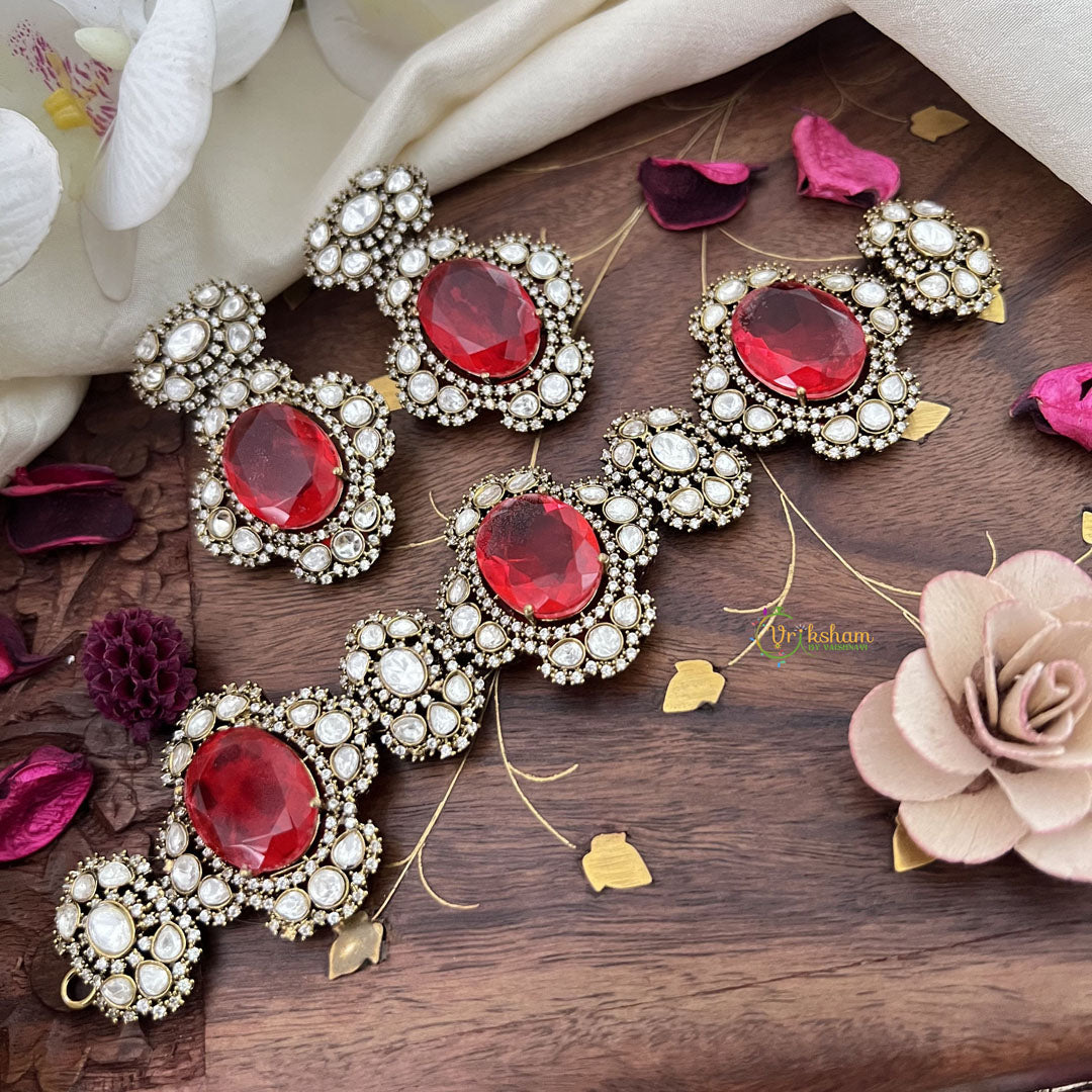 Red Victorian Diamond High Neck Choker-VV108