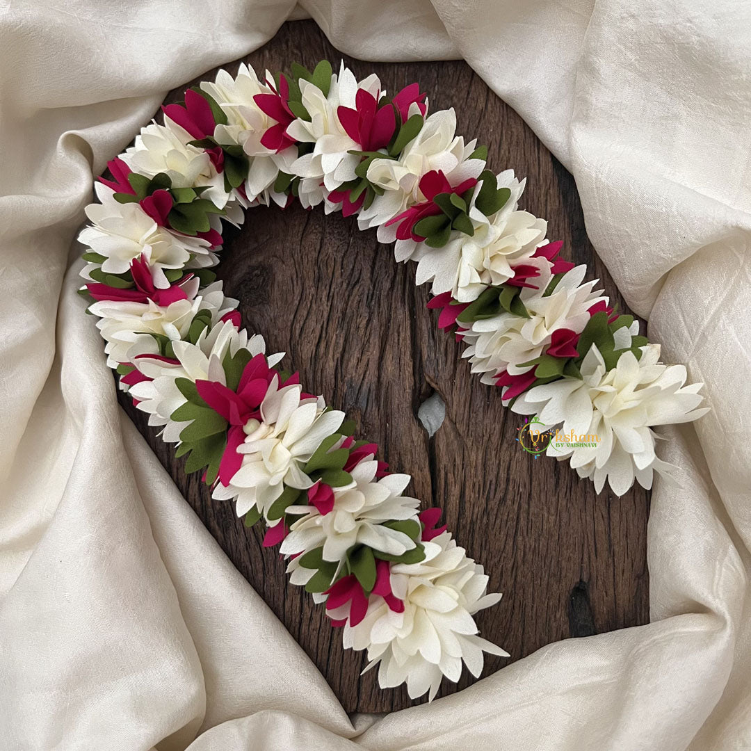 Vriksham Artificial Mixed Pink White Gajra Veni for Hair Accessories-HF-H1101