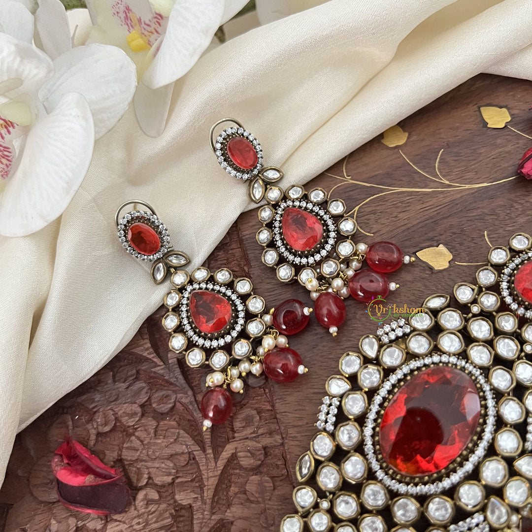Pearl Victorian Diamond High Neck Choker-RED-VV002