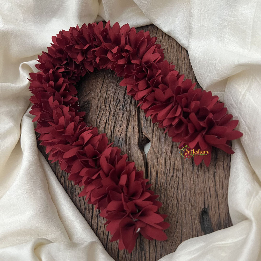 Vriksham  Artificial Two  Flowers Combination Gajra For Hair Bun-Maroon White-HF-H1004
