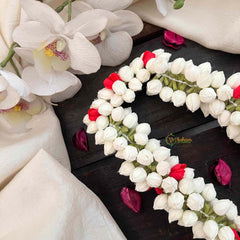 Vriksham Flower Elegant Mallipoo Jasmine Bud & Red Rose Flower Accessories With Hair Clip-KH1263