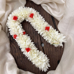Vriksham Artificial White Gajra Veni With Red Rose for Hair Accessories-HF-H1105