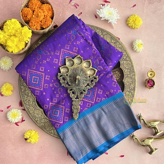 Purple Bandhani Semi Soft Silk Paithani Saree-VS4138