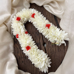 Vriksham Artificial White Gajra Veni With Red Rose for Hair Accessories-HF-H1105