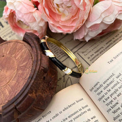 Vriksham Nautical Black & White Gold-Plated Striped Enamel Openable Kada Bangle-G21856