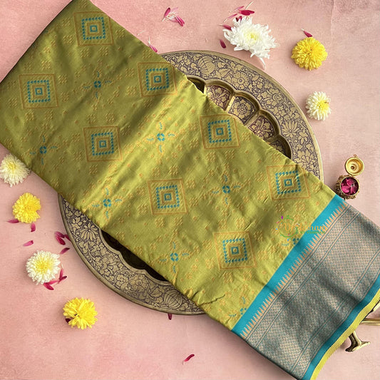 Mehndi Green Bandhani Semi Soft Silk Paithani Saree-VS4130