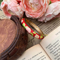 Vriksham Red Floral With Gold-Toned Trim Enamel Openable Kada Bangle-G21865