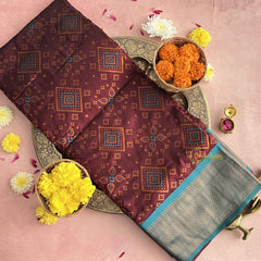 Maroon Bandhani Semi Soft Silk Paithani Saree-VS4132